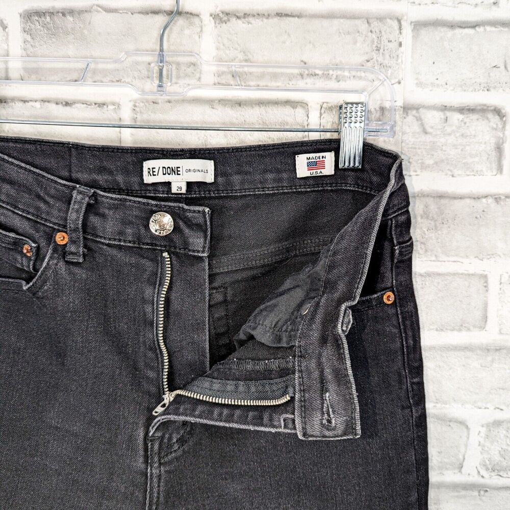 RE/DONE Women's High Waist Stretch Crop Denim Jeans in Black Med Vain sz 29 - Picture 2 of 11